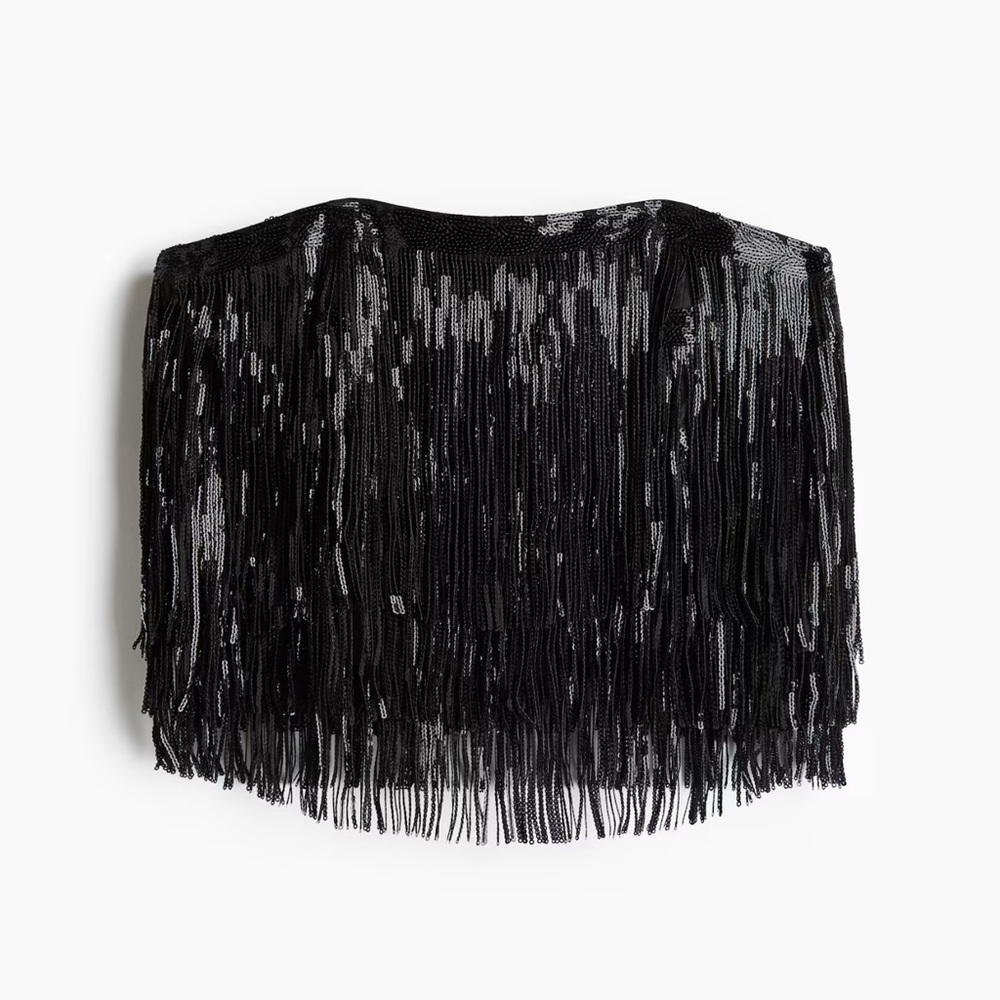 Black Sequin Strapless Top
